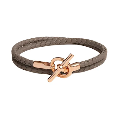 (Women) HERMES Glennan Double Tour Calfskin Bracelet for Women in Grey Pink. 106656304