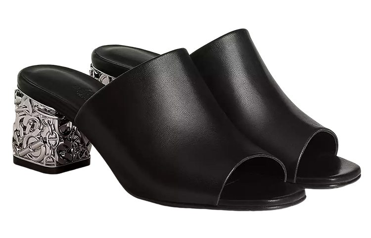(W) HERMES Glossy 'Black Block-Heel Slide Sandal' 圖 3
