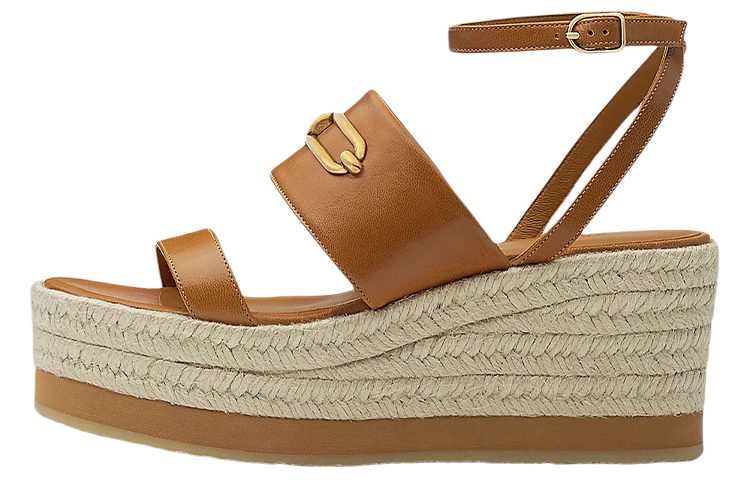 (Women) HERMES Goat Leather Woven Wedge Fashion Slide 'Brown' H221153Z-B8