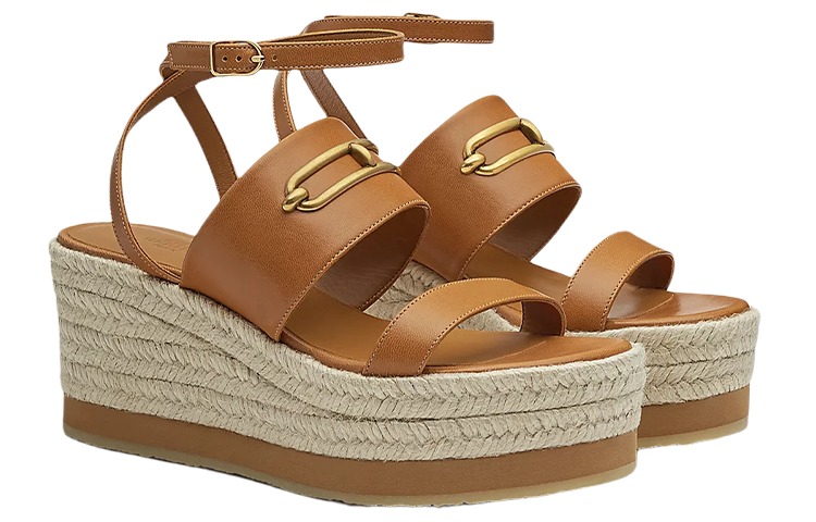 Order (Women) HERMES Goat Leather Woven Wedge Fashion Slide 'Brown' H221153Z-B8