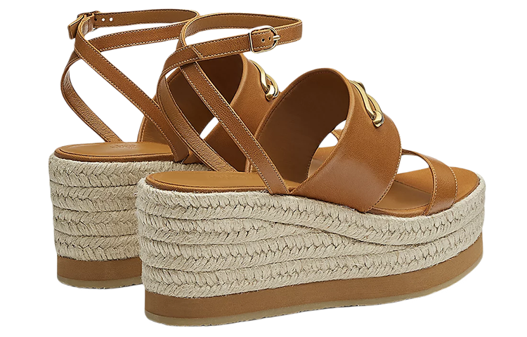 Lookbook (Women) HERMES Goat Leather Woven Wedge Fashion Slide 'Brown' H221153Z-B8