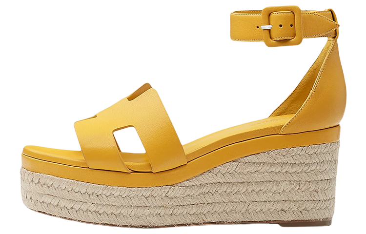 (Women) HERMES Goat Skin Buckle Wedge Fashion Slide 'Yellow' H221143Z-96