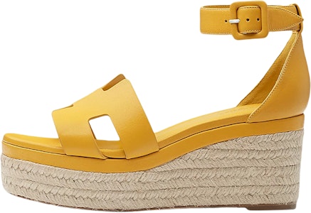 HERMES 愛馬仕 山羊皮 桶扣坡跟草編時尚涼拖 女款 黃色 Buy HERMES 愛馬仕 山羊皮 桶扣坡跟草編時尚涼拖 女款 黃色