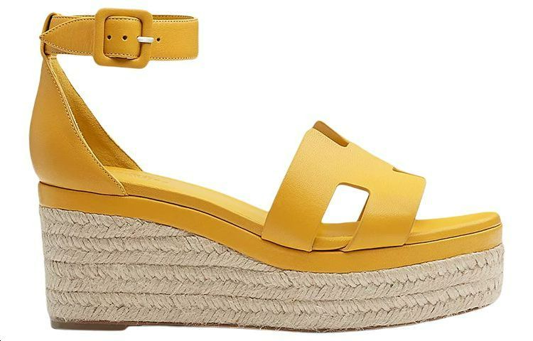 Order (W) HERMES Sandal Kulit Kambing Wedge Gesper 'Kuning' H221143Z-96
