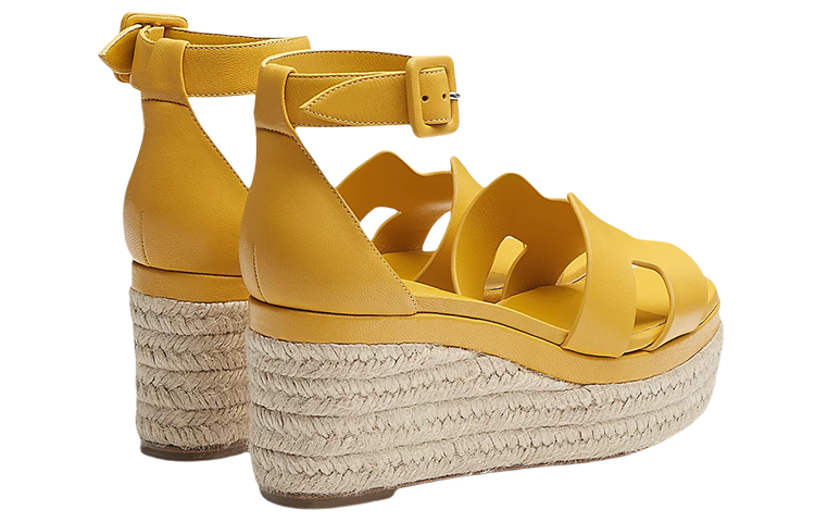 Shop (W) HERMES Sandal Kulit Kambing Wedge Gesper 'Kuning' H221143Z-96