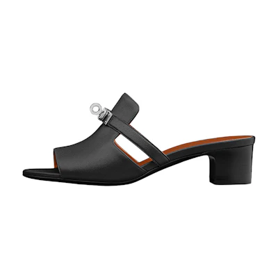 (W) HERMES Goat Skin Fashion High Heel Sandals 'Black'