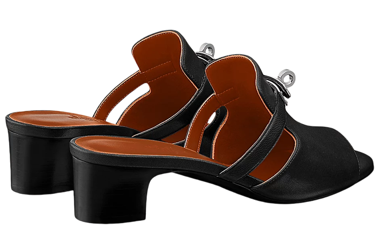 Shop (W) Sandales à Talons Hauts en Cuir de Chèvre HERMÈS ''Noir'' H211070Z-02