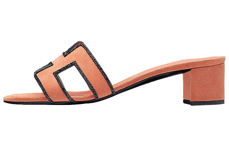 (Women) HERMES Goat Skin High Heel Slide with Crystal Details 'Orange Fashion' H201002Z-5T