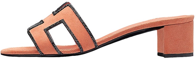 (Women) HERMES Goat Skin High Heel Slide with Crystal Details 'Orange Fashion' H201002Z-5T (Women) HERMES Goat Skin High Heel Slide with Crystal Details 'Orange Fashion' H201002Z-5T