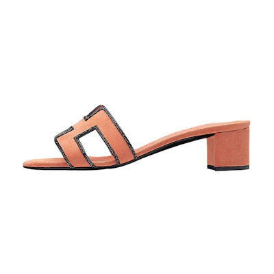 (W) HERMES Goat Skin High Heel Slide with Crystal Details 'Orange Fashion'