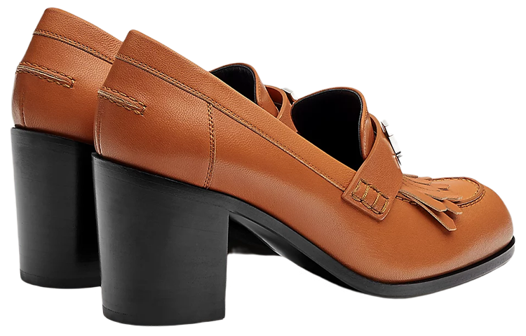 Shop HERMES 愛馬仕 羊皮 時尚樂福高筒鞋 女款 棕色