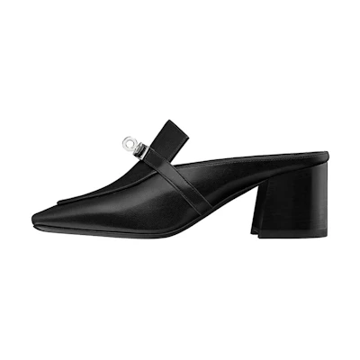 (W) HERMES Goat Skin Metal Kelly Buckle High Heel 'Black'