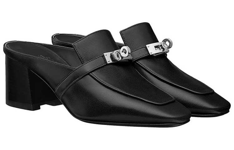 (W) HERMES Goat Skin Metal Kelly Buckle High Heel 'Black' 圖 2