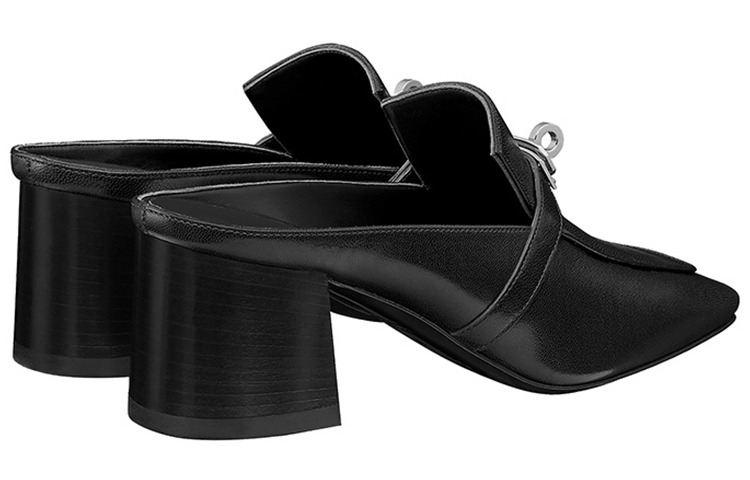 (W) HERMES Goat Skin Metal Kelly Buckle High Heel 'Black' 圖 3