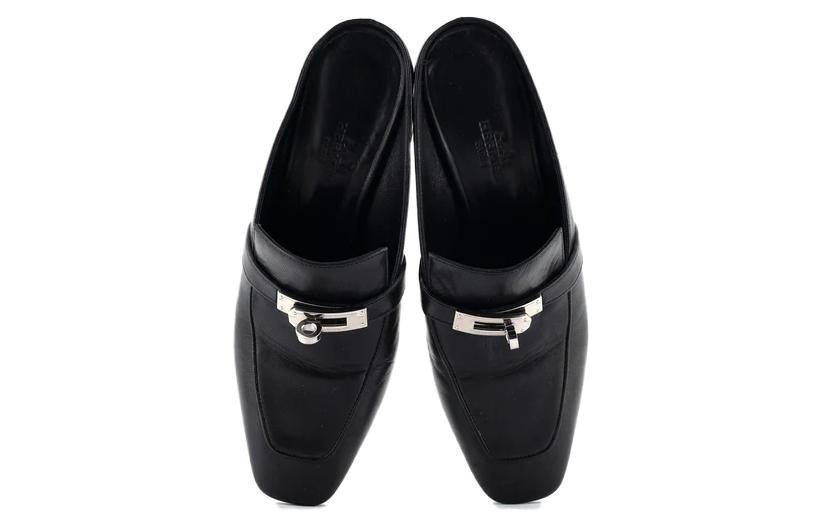(W) HERMES Goat Skin Metal Kelly Buckle High Heel 'Black' 圖 4