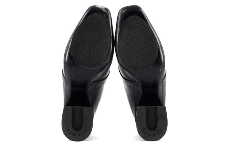 (W) HERMES Goat Skin Metal Kelly Buckle High Heel 'Black' 圖 5