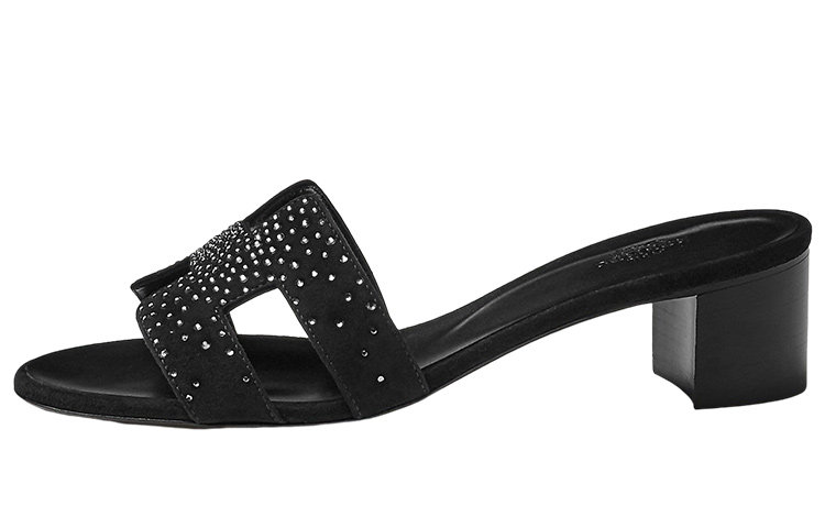 (W) HERMES Goat Skin Slide 'Black Fashion'