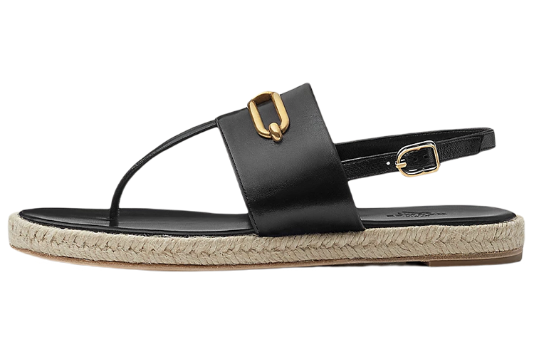 (W) HERMES Goat Skin Slides 'Black Woven'