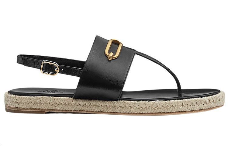 (W) HERMES Goat Skin Slides 'Black Woven' 圖 2