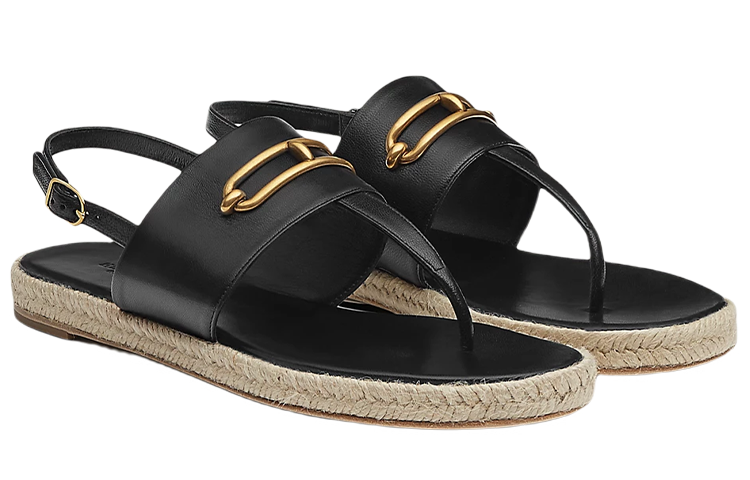 (W) HERMES Goat Skin Slides 'Black Woven' 圖 3