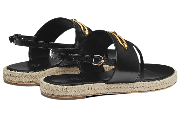 (W) HERMES Goat Skin Slides 'Black Woven' 圖 4