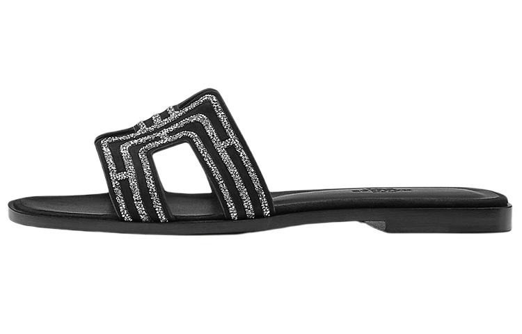 (Women) HERMES Goat Skin Slip-On Flat 'Black Fashion Slide' H212010Z-03