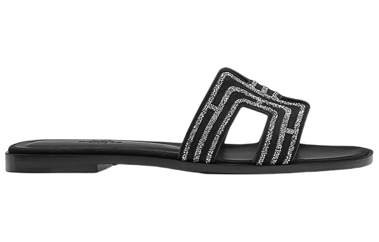 Order (W) HERMES Kulit Kambing Slip-On Flat 'Sandal Hitam Fashion' H212010Z-03