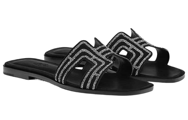 Lookbook (W) HERMES Kulit Kambing Slip-On Flat 'Sandal Hitam Fashion' H212010Z-03