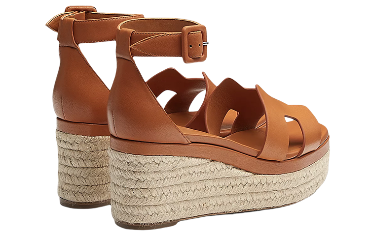 (W) HERMES Goat Skin Woven Flat Sandal 'Brown' 圖 4