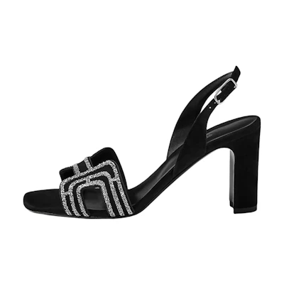 (W) HERMES Goat Suede High Heel Sandals 'Black'
