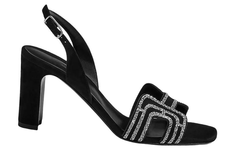 (W) HERMES Goat Suede High Heel Sandals 'Black' 圖 2