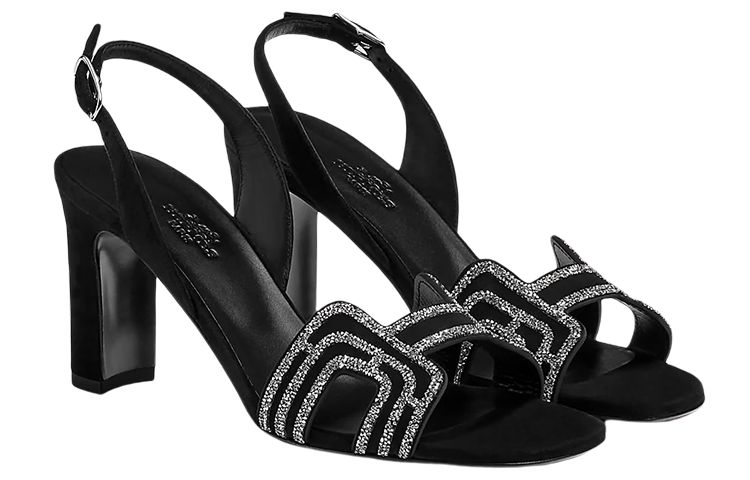 (W) HERMES Goat Suede High Heel Sandals 'Black' 圖 3