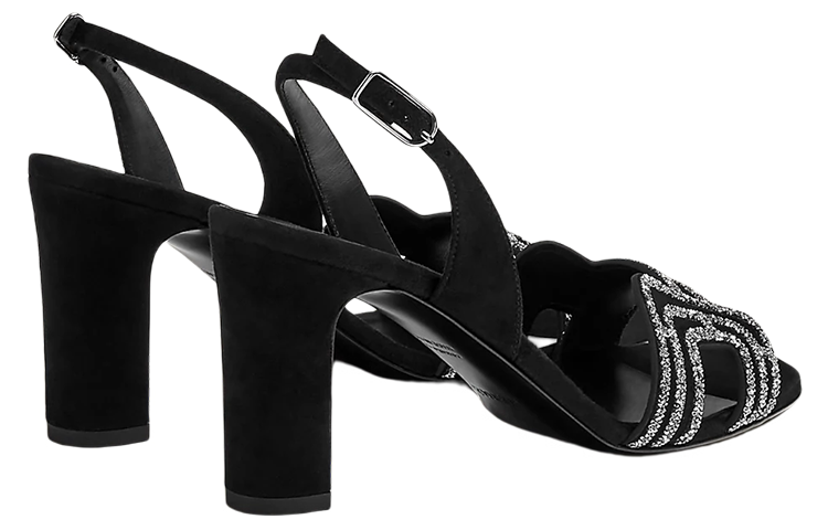 (W) HERMES Goat Suede High Heel Sandals 'Black' 圖 4