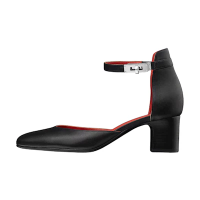 (W) HERMES Goatskin Buckle High Heel Sandal 'Black'