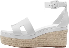 (Women) HERMES Goatskin Buckled Wedge Espadrille 'White' H221143Z-90 (Women) HERMES Goatskin Buckled Wedge Espadrille 'White' H221143Z-90