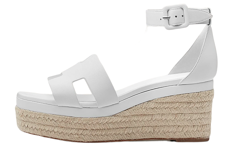 (Women) HERMES Goatskin Buckled Wedge Espadrille 'White' H221143Z-90