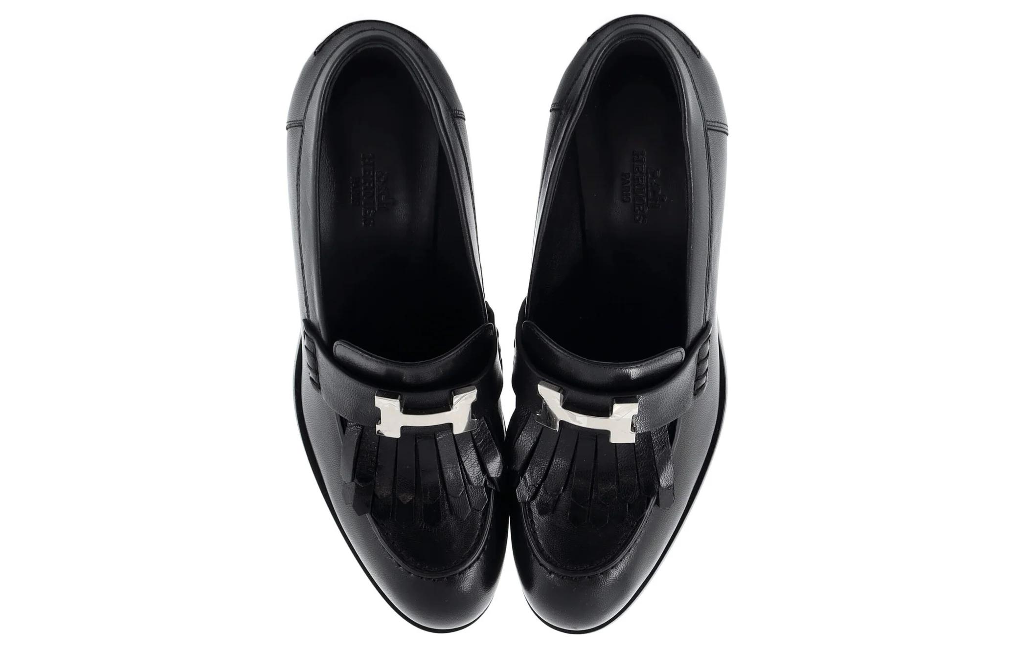 Shop (W) エルメス 山羊革 ハイヒールローファー (黒) H221067Z-02