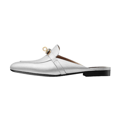 (W) HERMES Goatskin Mule Sandals 'Silver Grey'