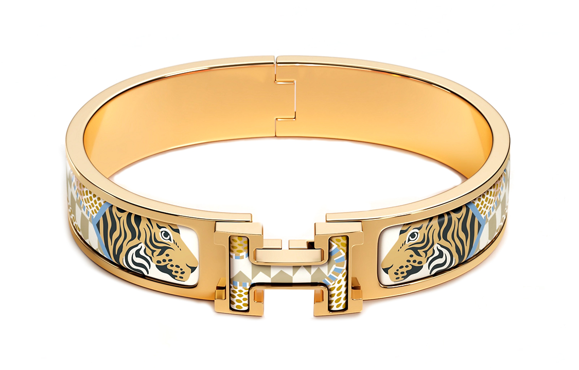 Order (W) Gelang Sempit Emas HERMES dengan Corak Lencana Bunga untuk Wanita. H700000F F3PM