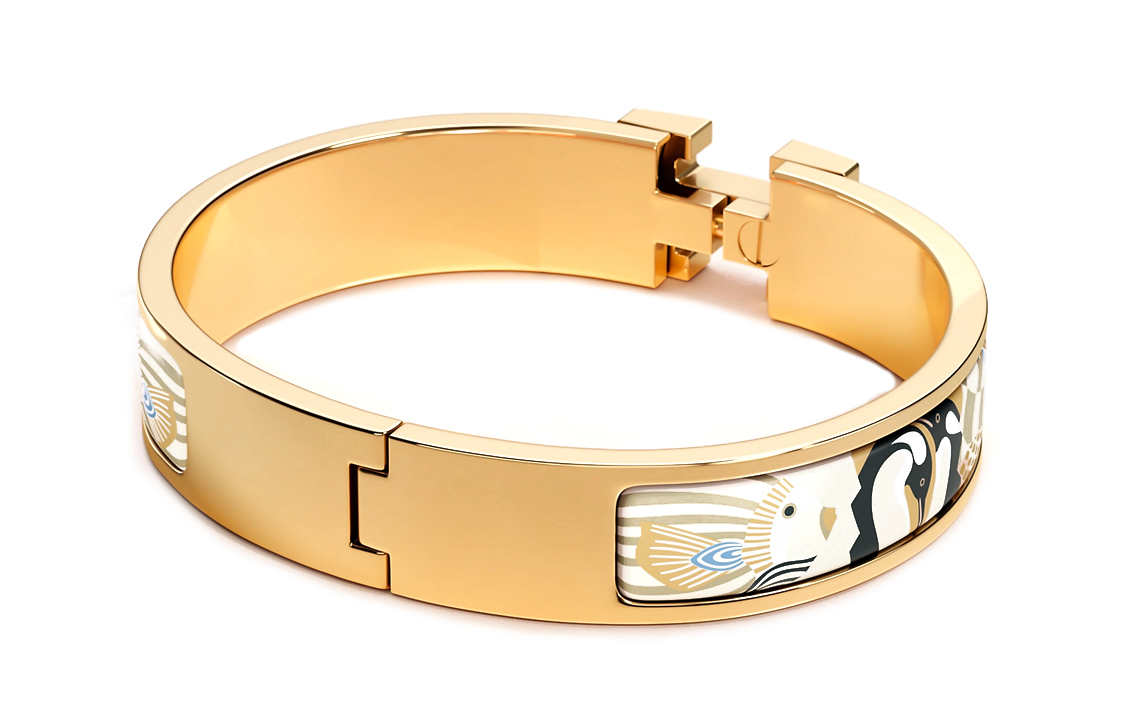 Lookbook (W) Gelang Sempit Emas HERMES dengan Corak Lencana Bunga untuk Wanita. H700000F F3PM