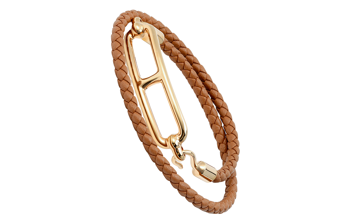(Women) HERMES Gold Pig Nose Buckle Double Wrap Braided Bracelet Gold Brown . H071727F-37 圖 4