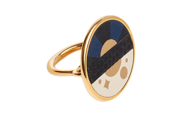 (Women) HERMES Gold Plated Metal Lizard Calfskin Ring for Women Gold Design. H010776CCAA54