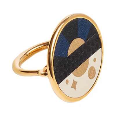 (Women) HERMES Gold Plated Metal Lizard Calfskin Ring for Women Gold Design. H010776CCAA54