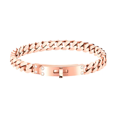 (Women) HERMES Gourmette Bracelet with Diamonds & Kelly Clasp Rose Gold for Women. H120435B-00LG