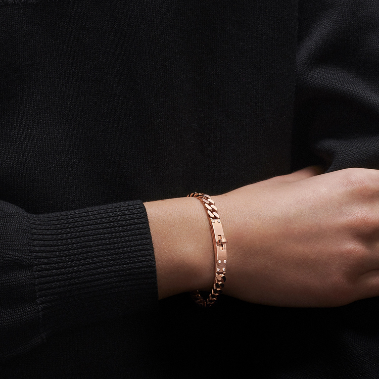 Lookbook (W) HERMES 女士鑽石Kelly扣環玫瑰金美食鏈手鐲 H120435B-00LG