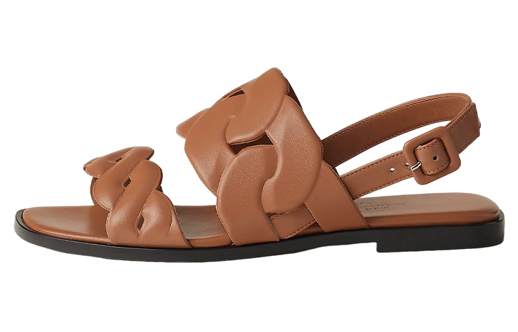 (Women) HERMES Grace 'Brown Toe-Loop Buckle Slide' H231130Z-A3