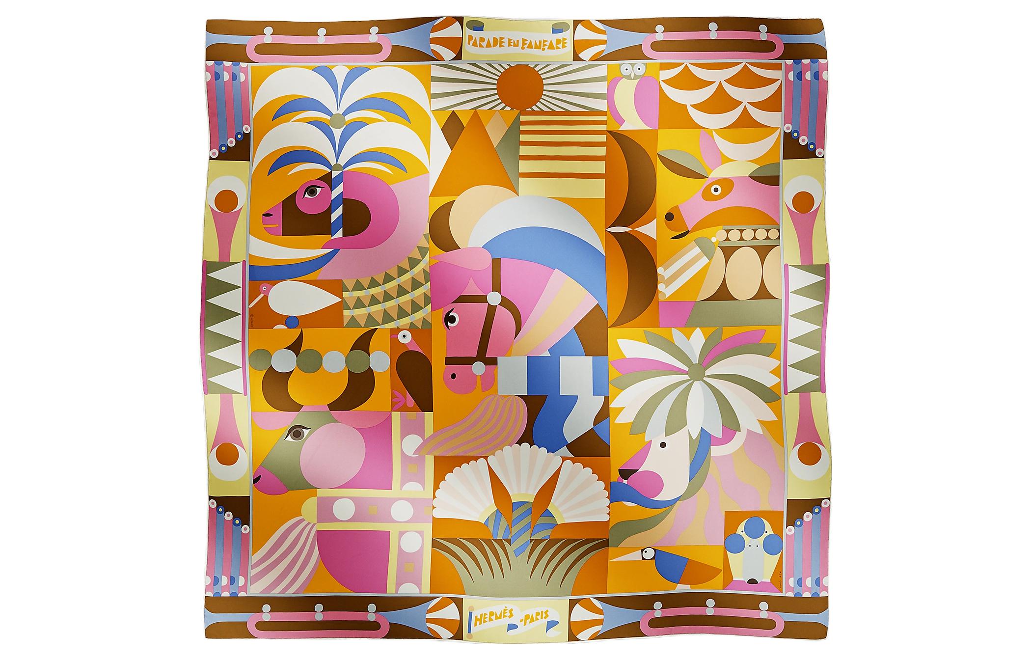 (Women) HERMES Grande Parade Print Silk Scarf for Women Multicolor. H004006S-02