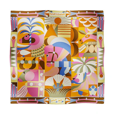 (Women) HERMES Grande Parade Print Silk Scarf for Women Multicolor. H004006S-02