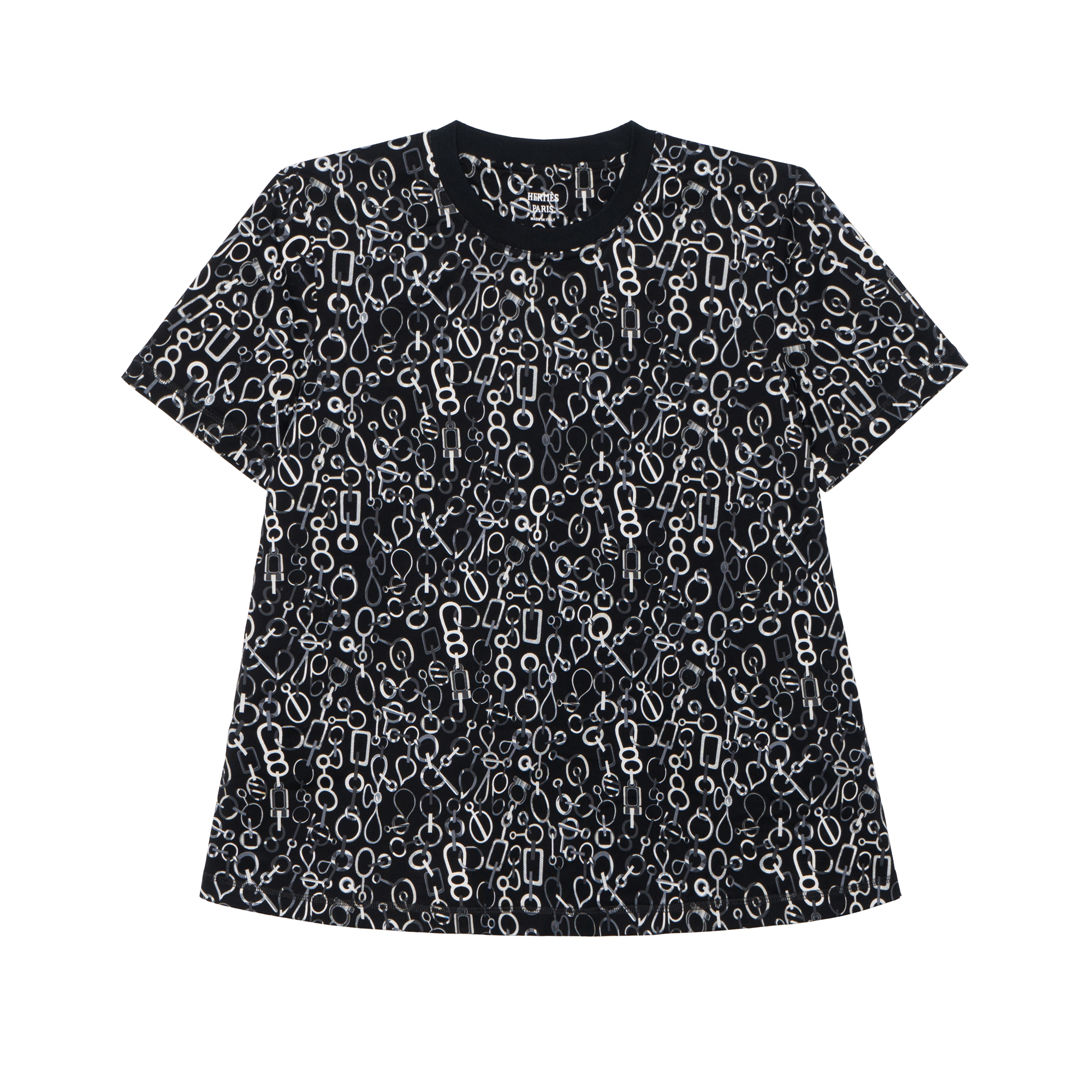 (Women) HERMES Graphic Print Crewneck T-Shirt FW23  Black Short Sleeve Tee. H3H4624DR02