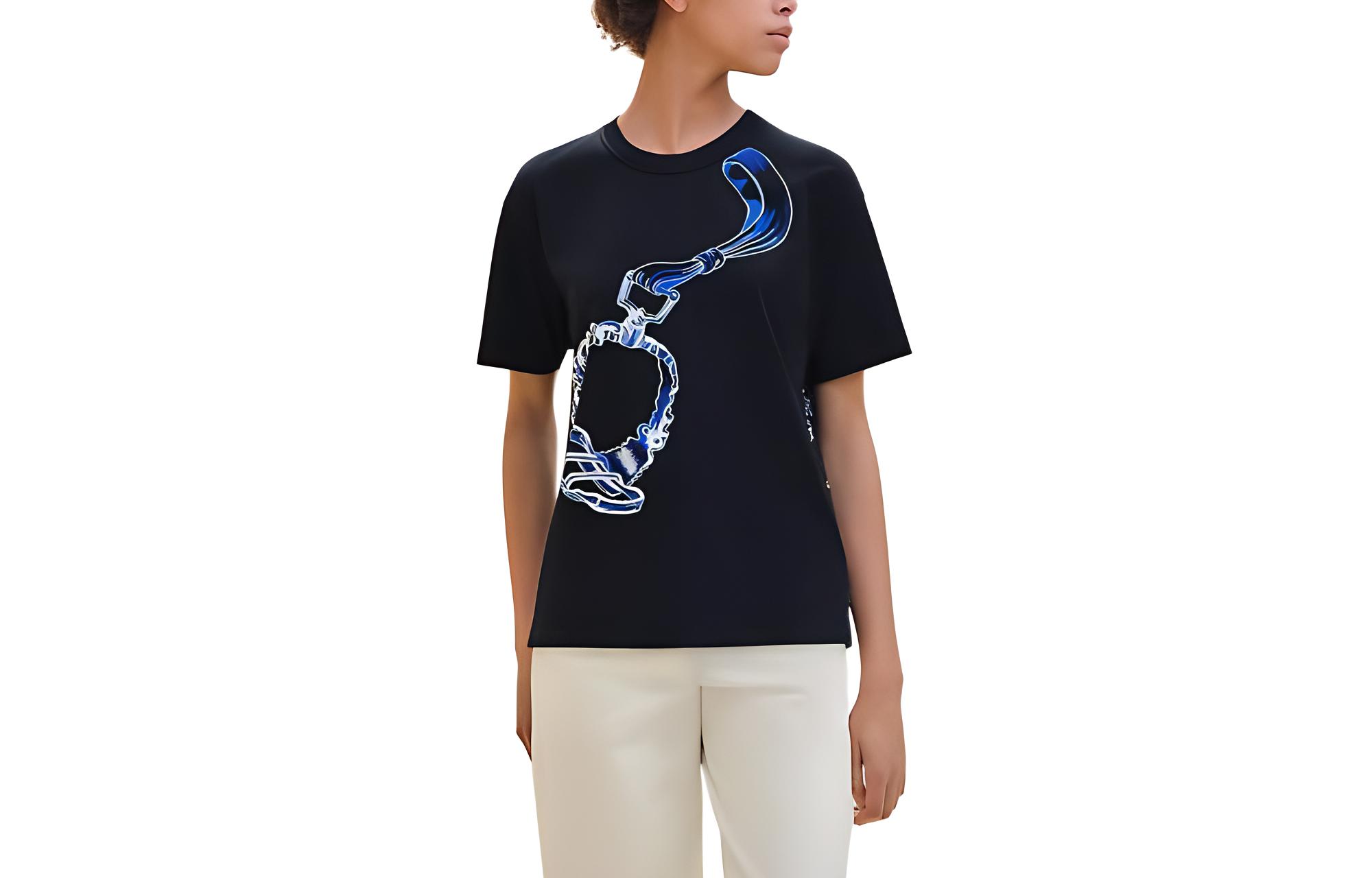 (Women) HERMES Graphic Print Loose Fit Crewneck T-Shirt Womens Black. H4E4651DC02